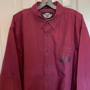 Harley Davidson Burgundy Long Sleeve, Collared, Button-Down Shirt, Size XL